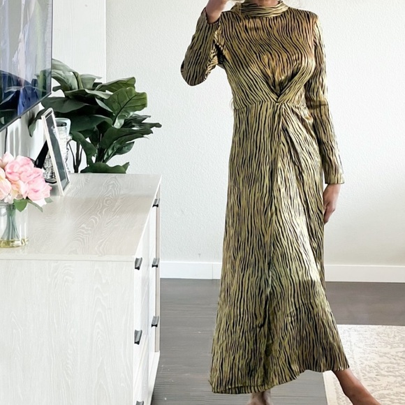 Revolve Maxi Petersyn Zebra High Neck Silky Stain Dress Zuma small revolve - Picture 4 of 6